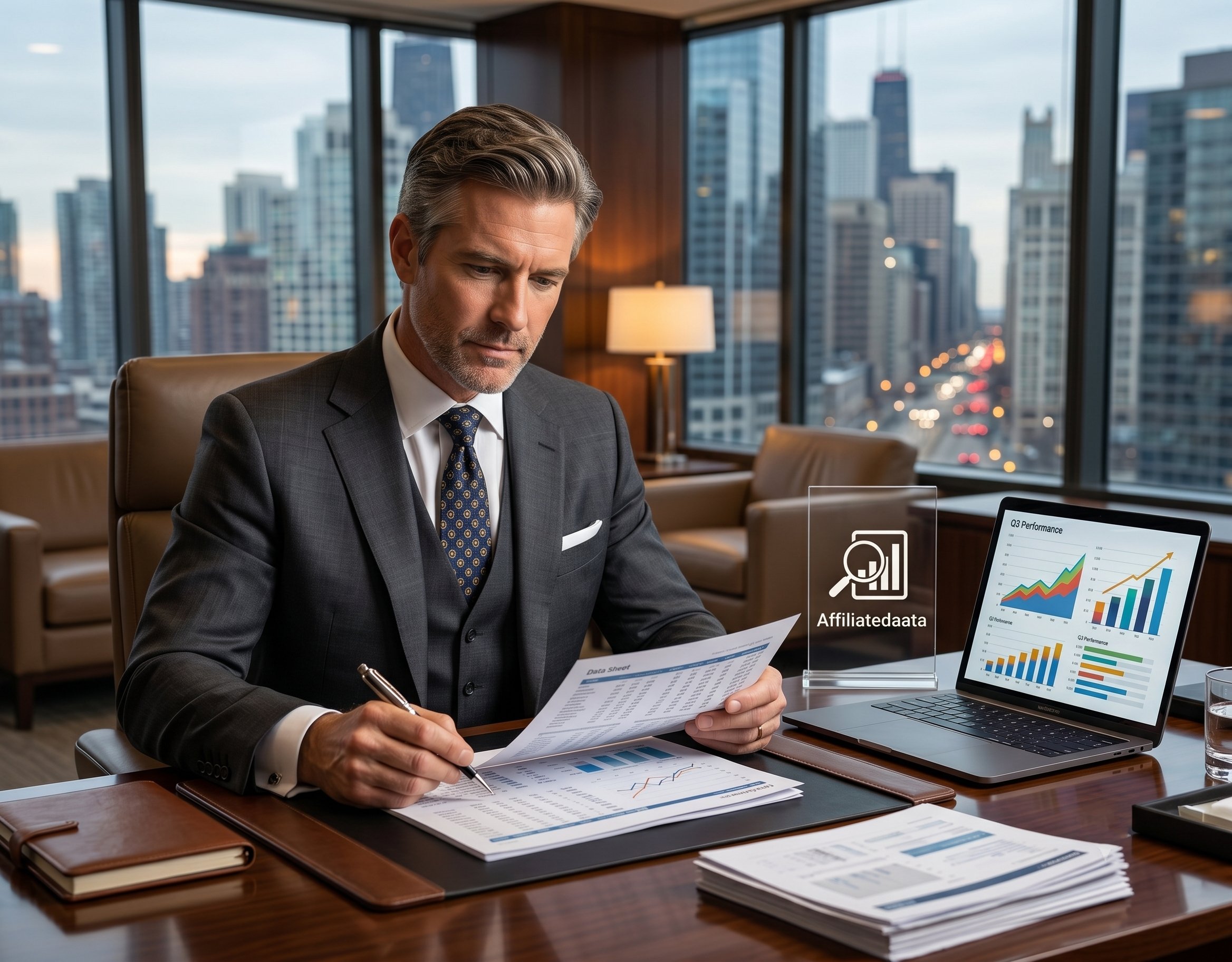 Executive reviewing marketing performance report and campaign accountability