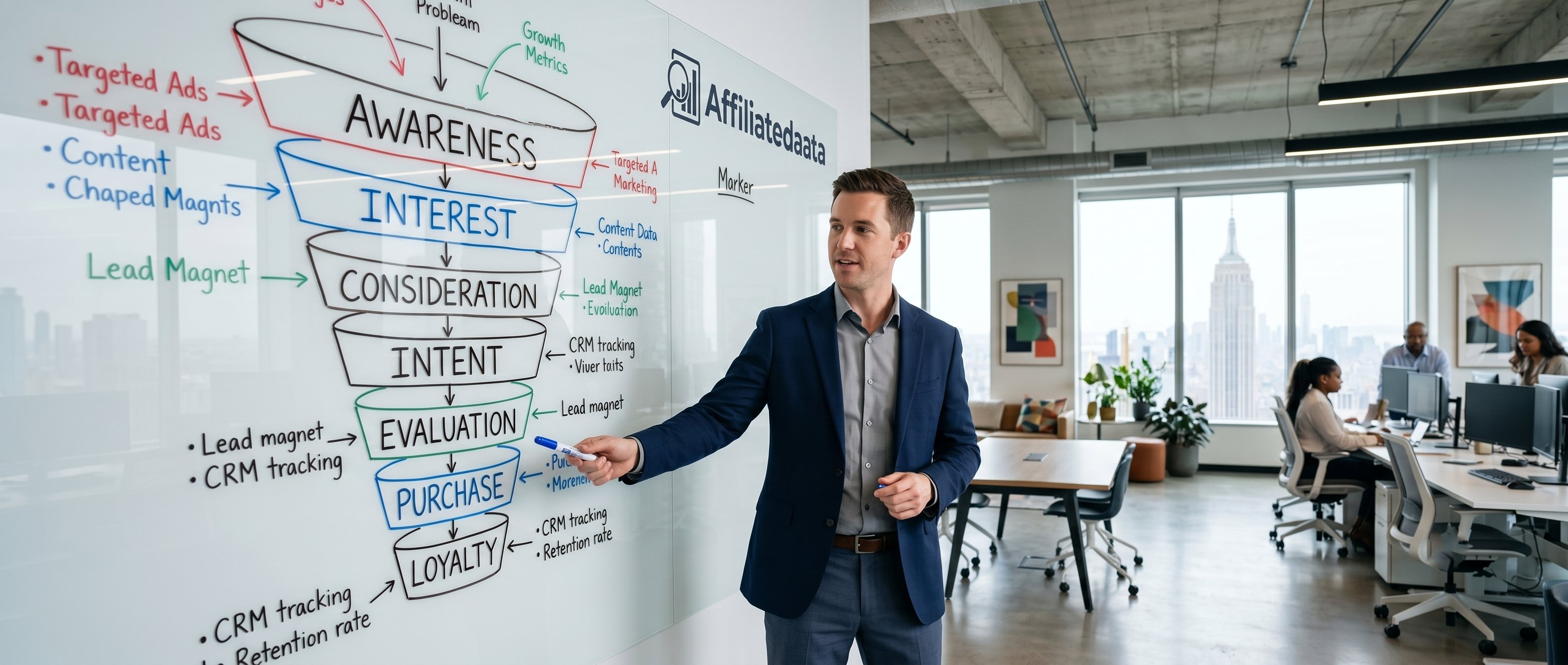 Marketing funnel strategy diagram displayed on computer screen