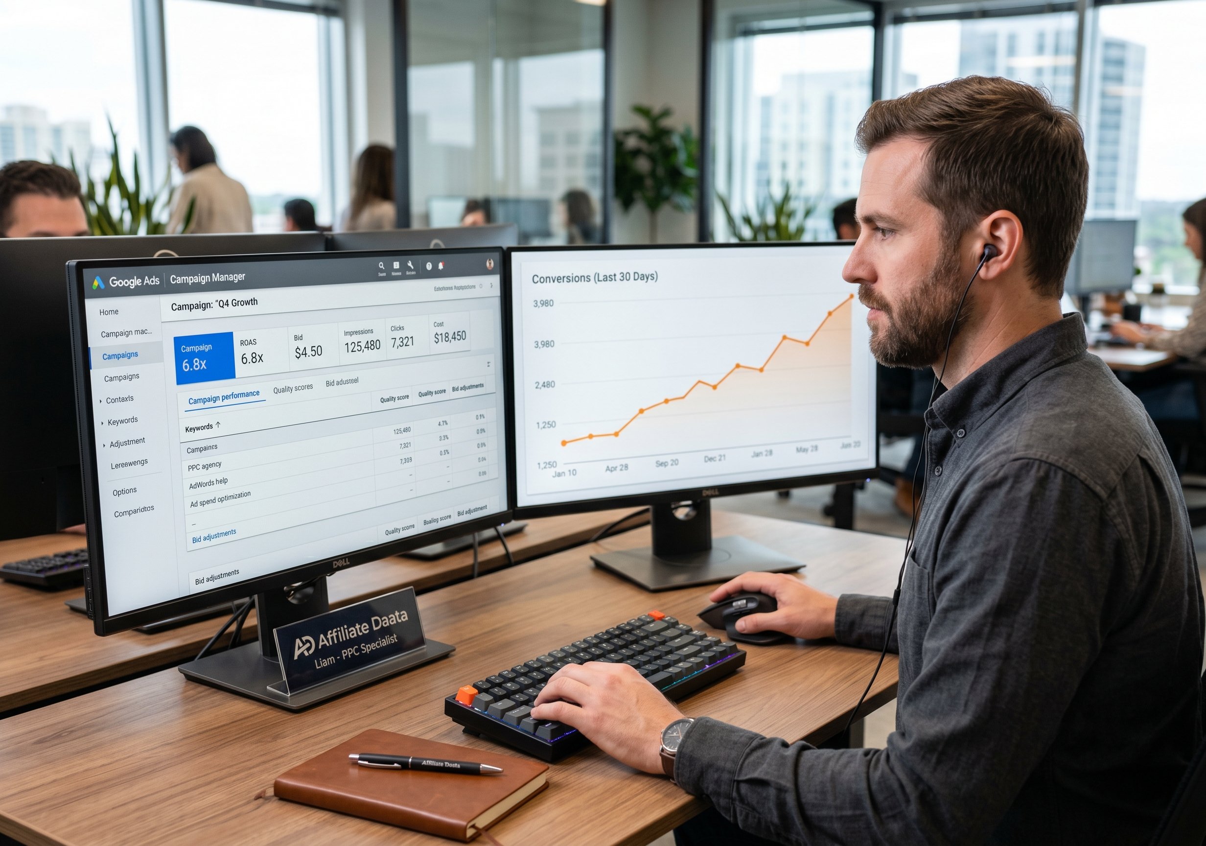 PPC advertising and Google Ads management on dual monitors